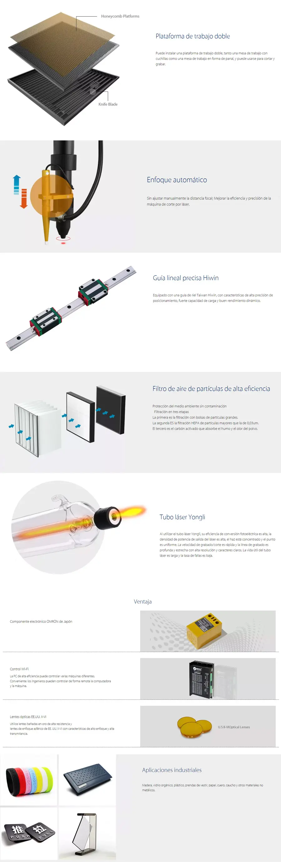  Caracteristicas principales maquina de corte y grabado laser G-wike LC1390N