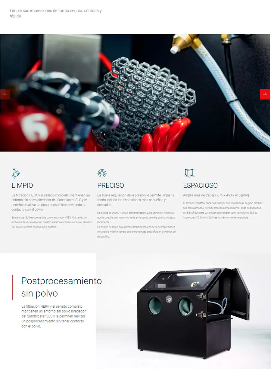  Caracteristicas principales maquina Sinterit Sandblaster sls