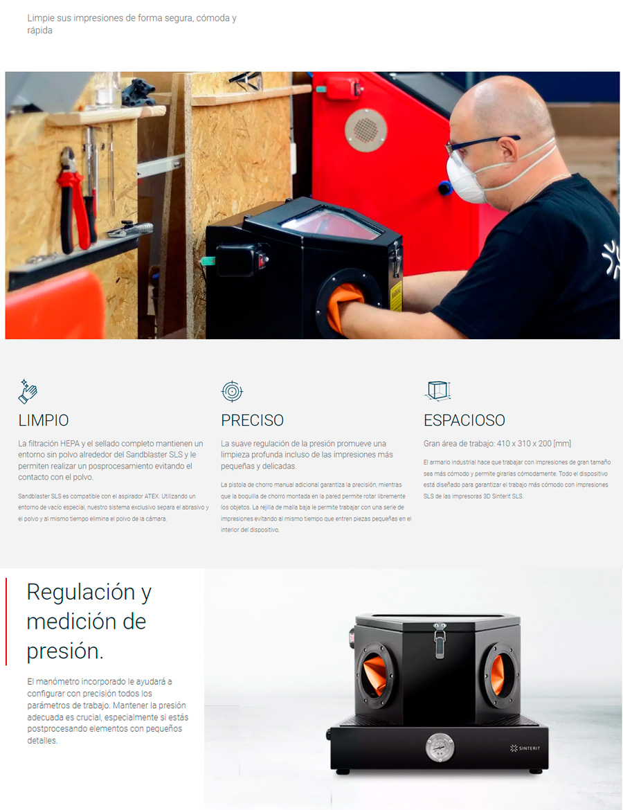  Caracteristicas principales maquina Sinterit Sandblaster 