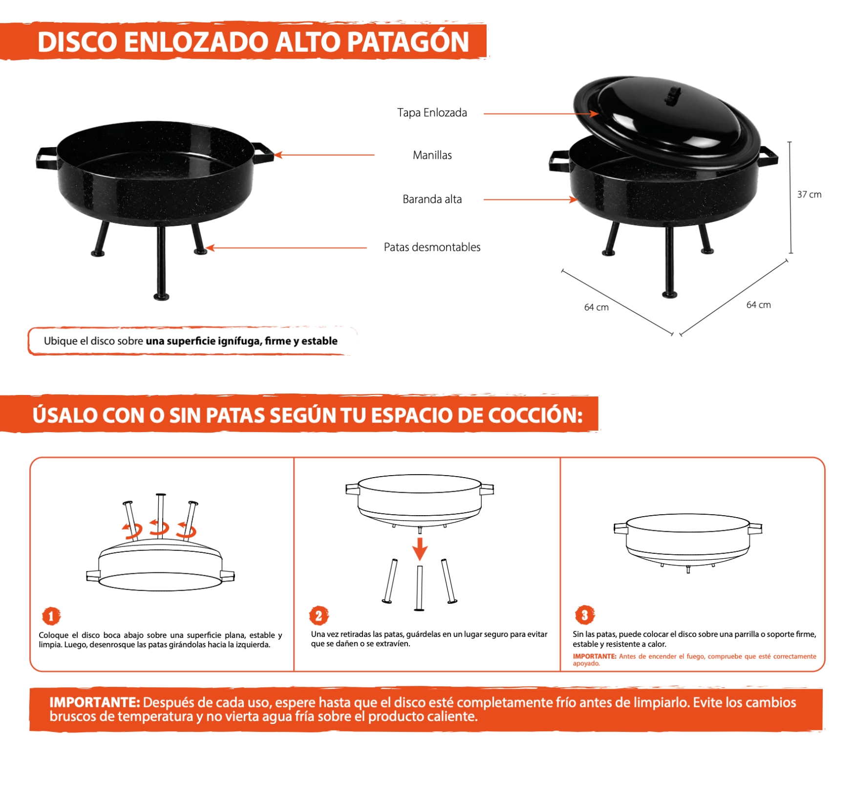 Infografía de medidas Disco Enlozado Patagón