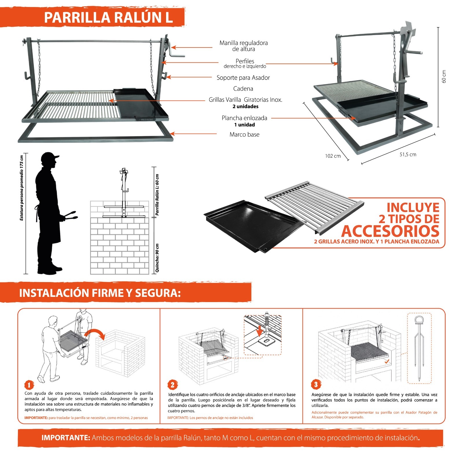 Medidas y dimensiones de la Parrilla Ralún L