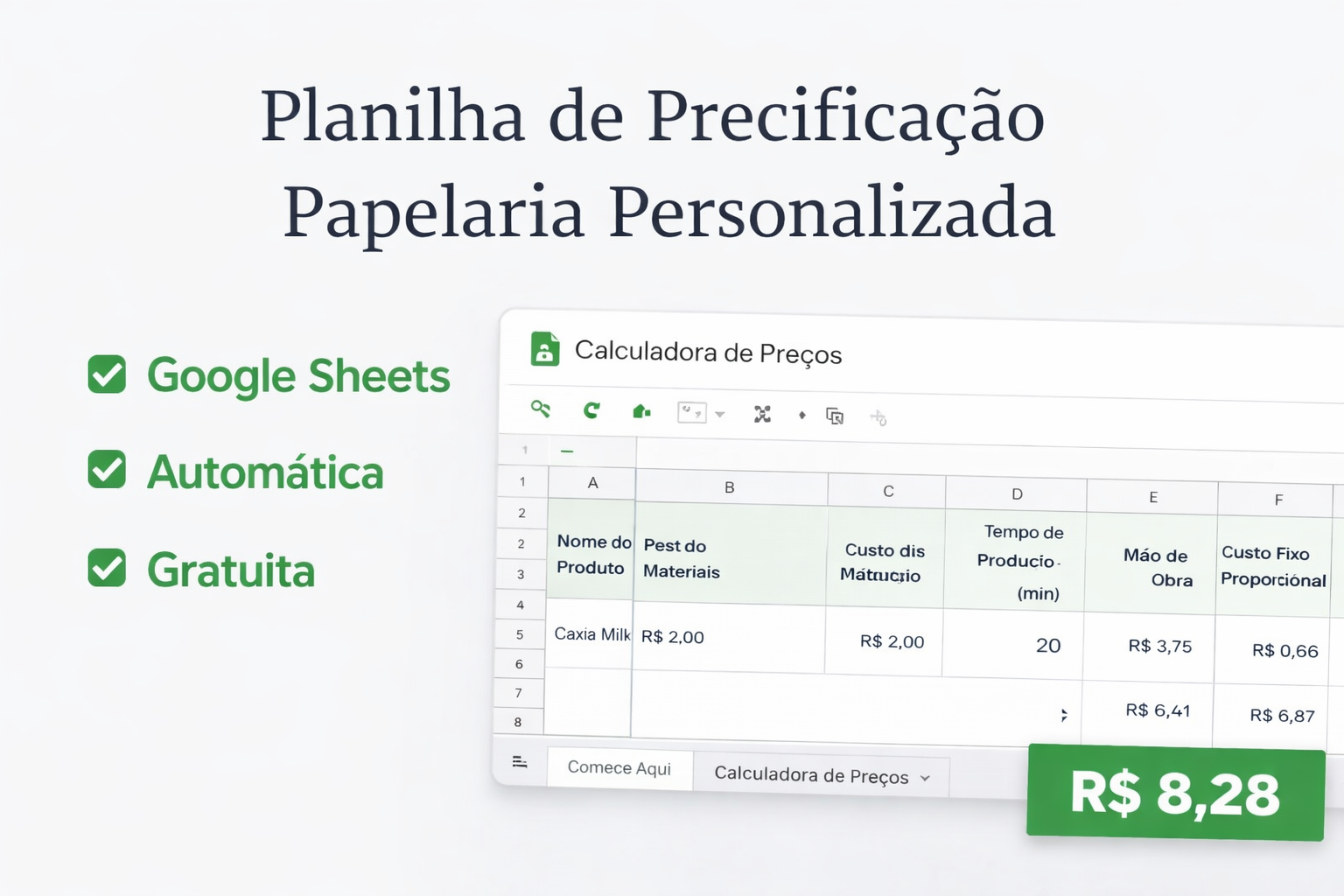 planilha de precificação para papelaria personalizada no google sheets