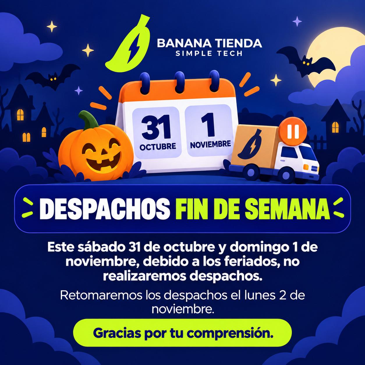 Aviso sobre despachos durante fin de semana Halloween