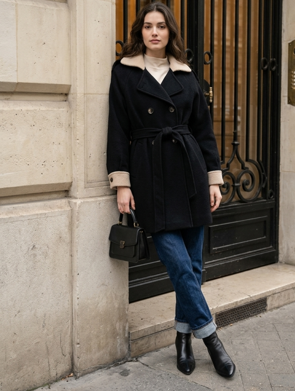 Abrigo negro mujer estilo minimalista exclusivo Chile ropa mujer