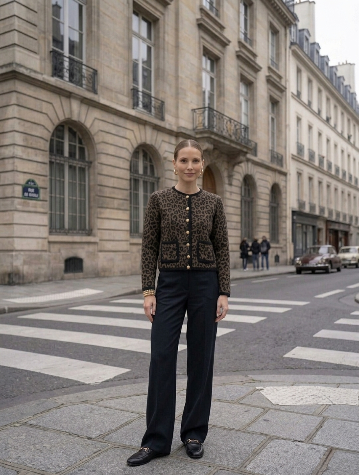 Chaqueta animal print café botones dorados look casual elegante moda mujer exclusiva Chile Carobaska.