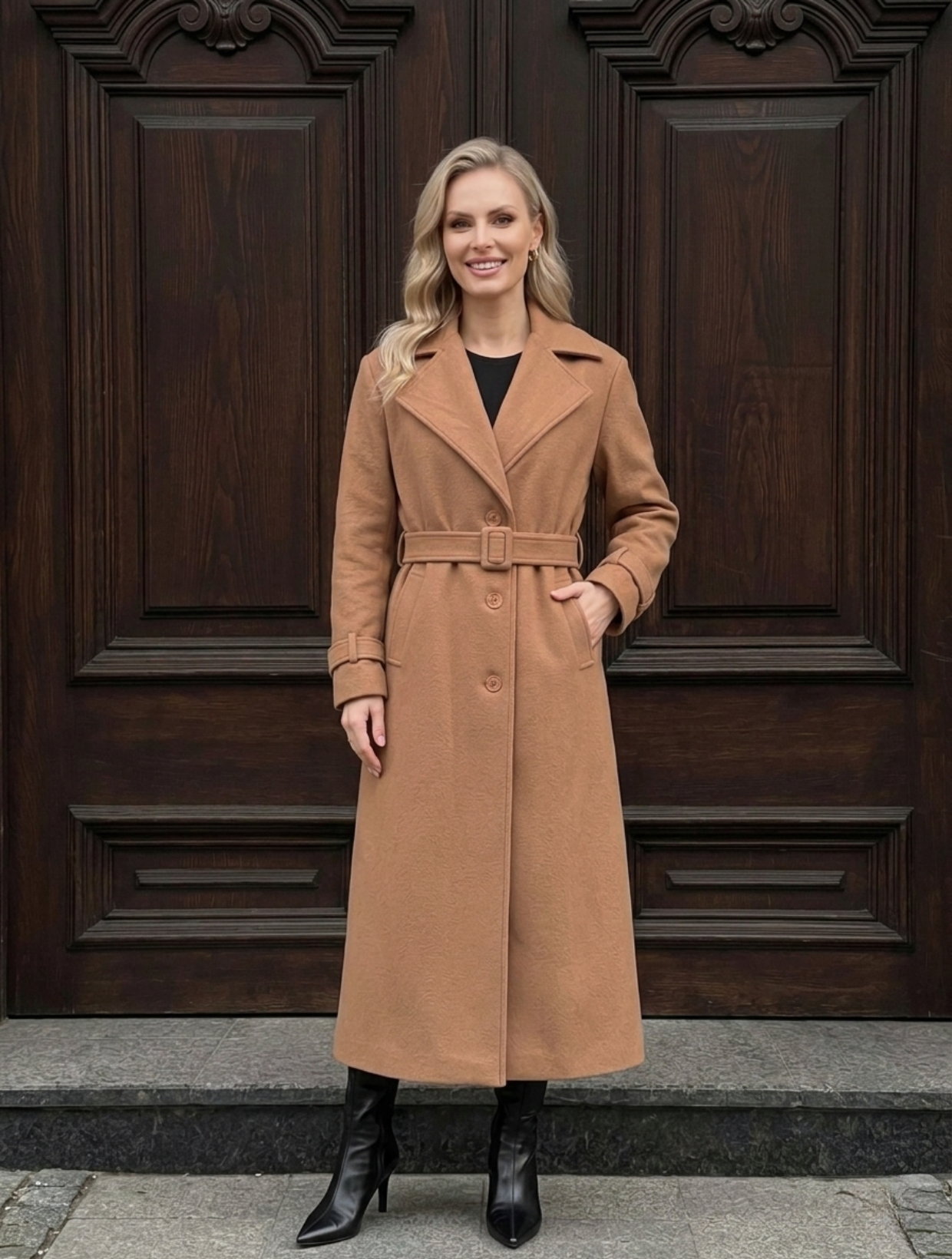 Abrigo largo beige mujer, forrado elegante Chile ropa mujer