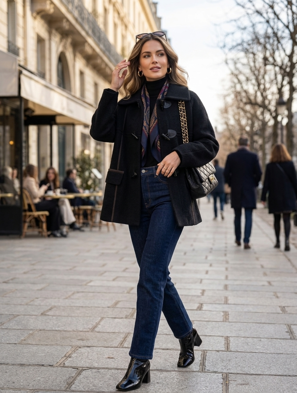 Chaqueta Montgomery con diseño de lineas cafés abrigo flexible y elegante