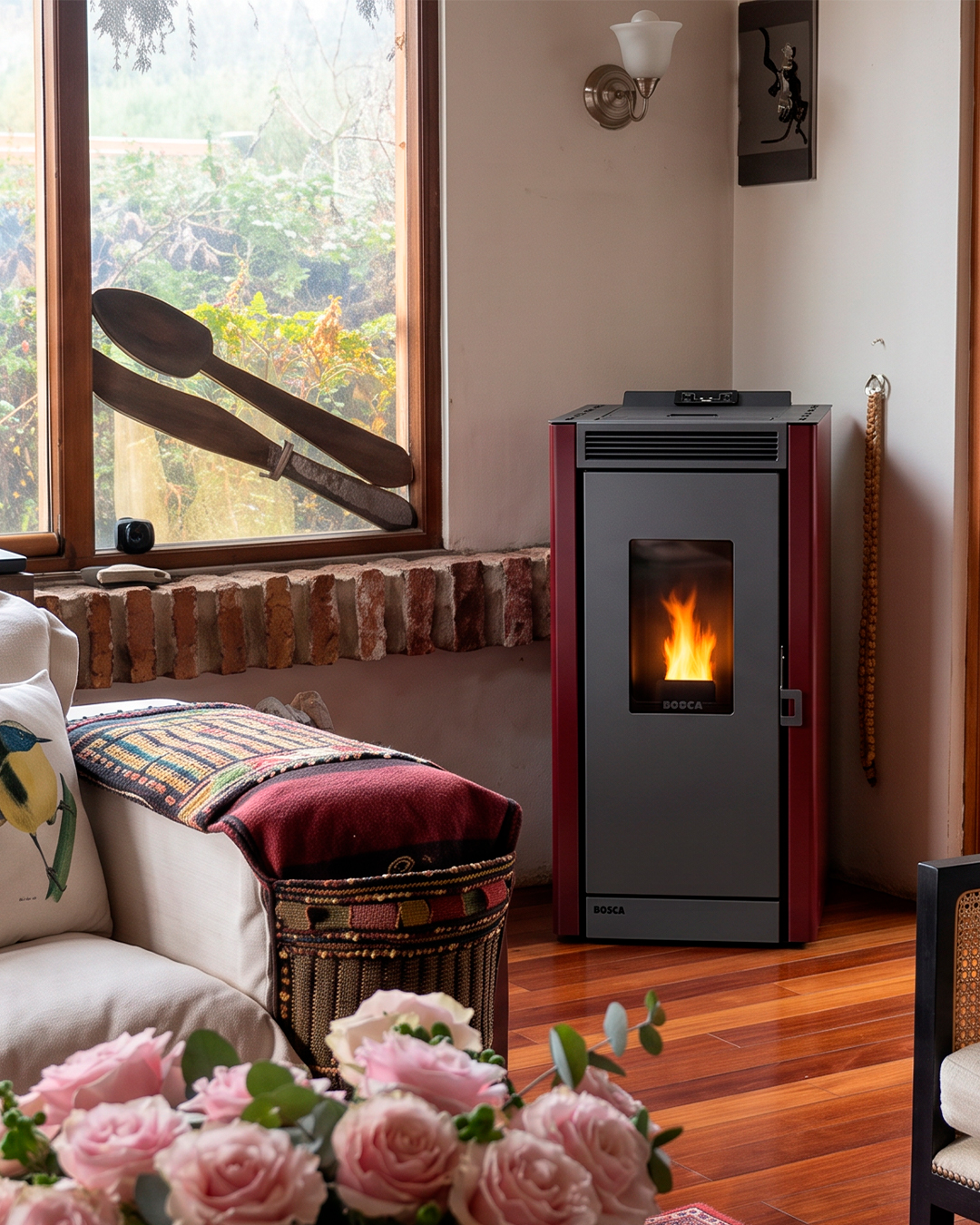 Estufa a leña Bosca instalada en un ambiente interior