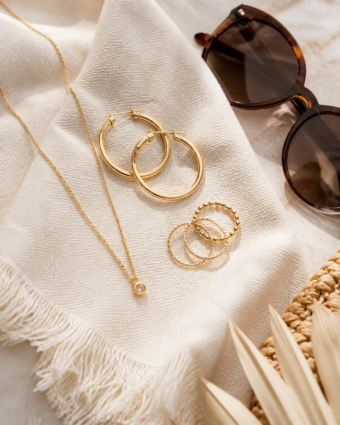 Aros, collar y anillos livianos para combinar en verano