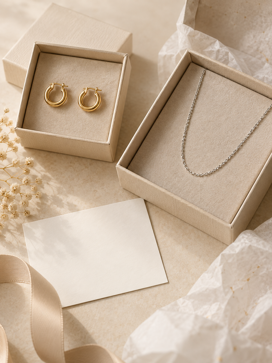 Cajas de regalo con aros y collar para elegir una joya especial