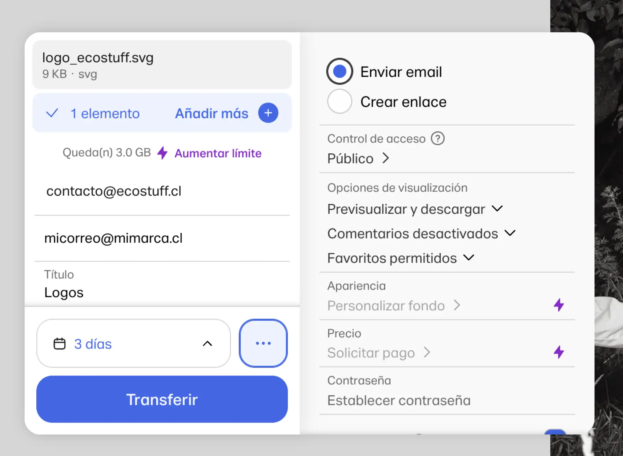Cómo enviar archivos muy grandes a través de WeTransfer