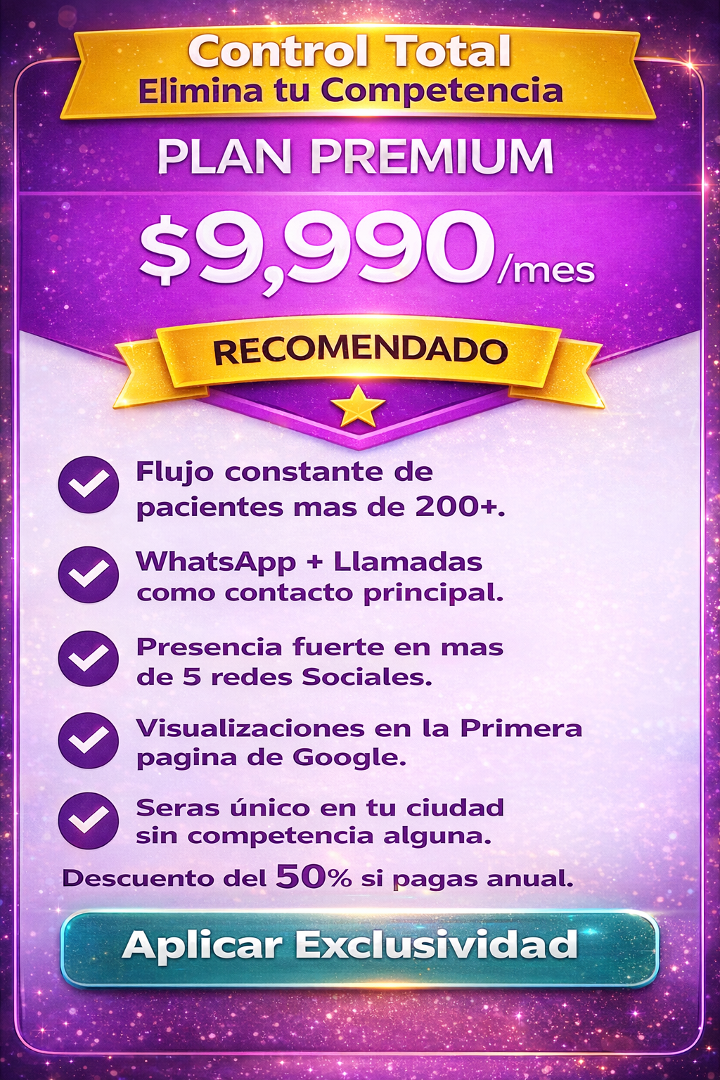 Plan Premium de marketing dental en Miami con exclusividad por área