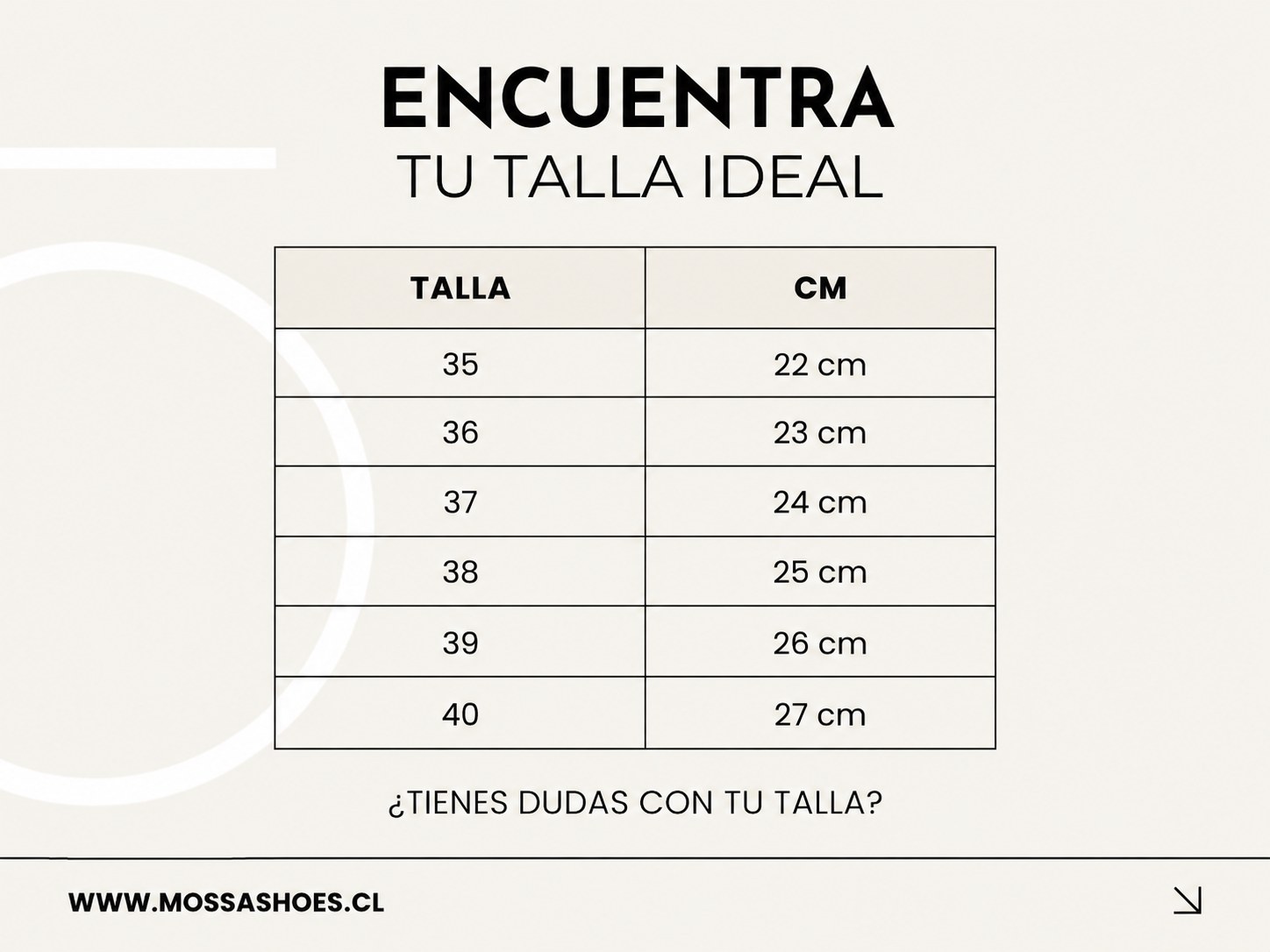 Guía de tallas Mossa Shoes