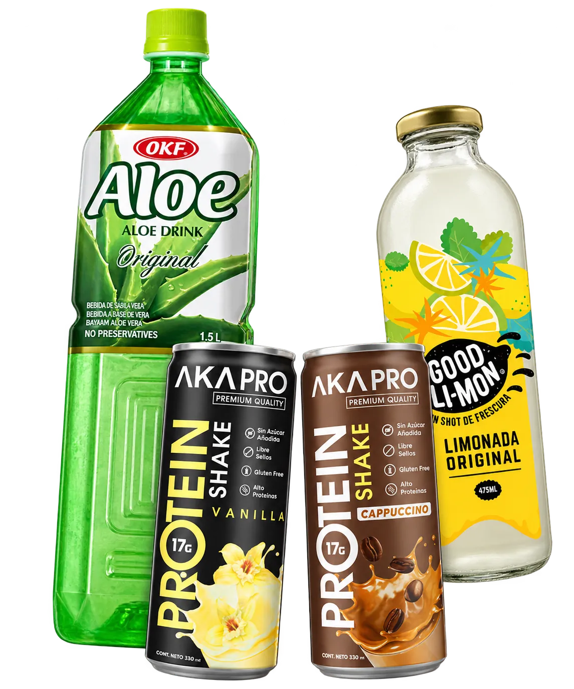 Bebidas OKF Aloe, Good Limón y AKA PRO