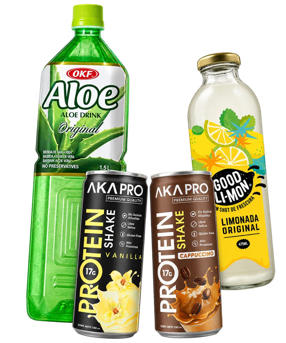 Bebidas OKF Aloe, Good Limón y AKA PRO