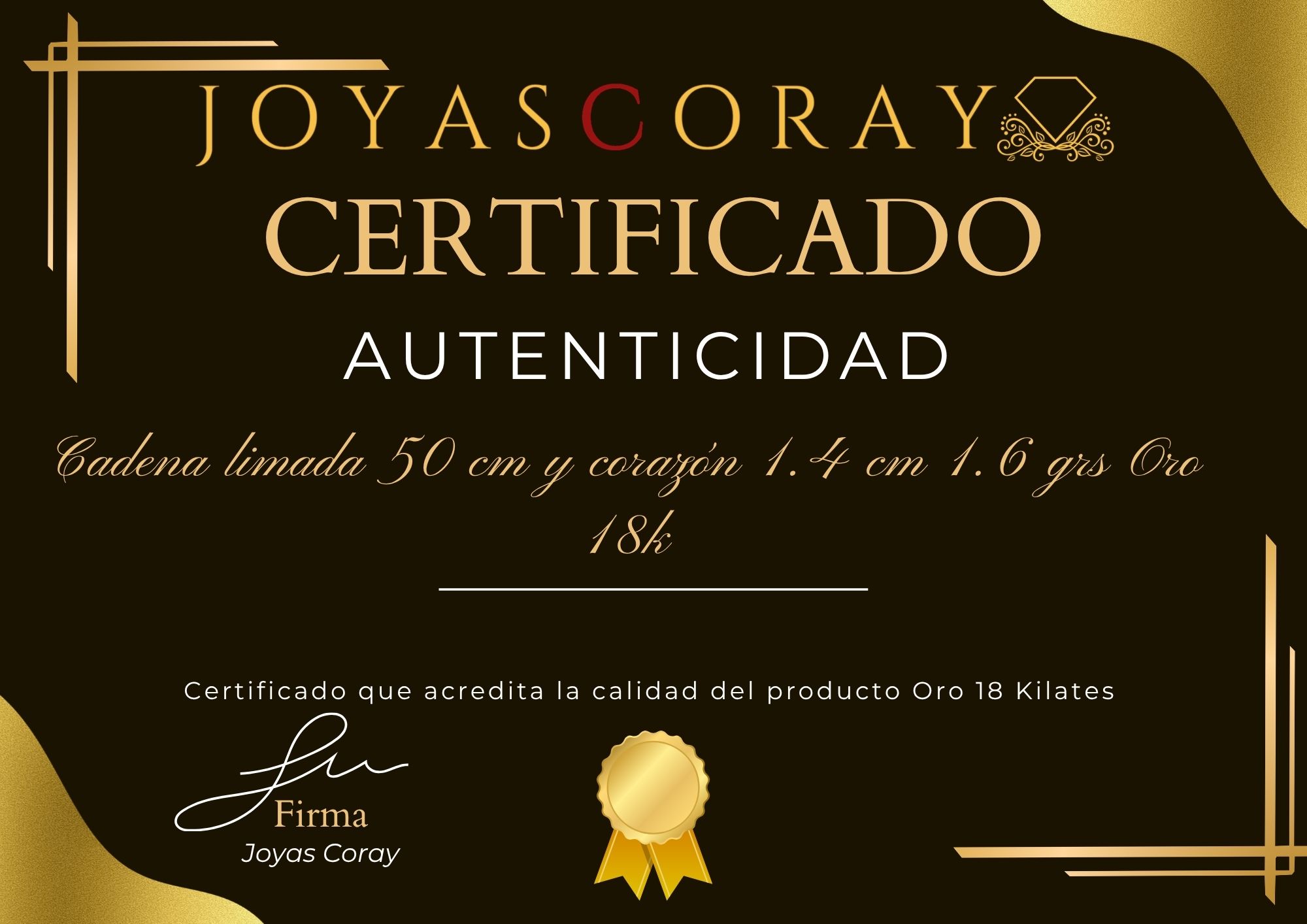 Certificado de Autenticidad Joyas Coray