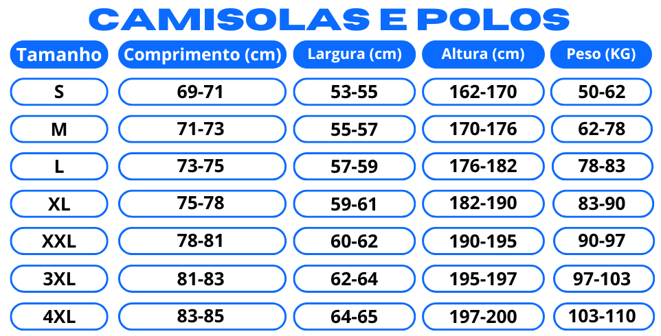 Tabela de Tamanhos
