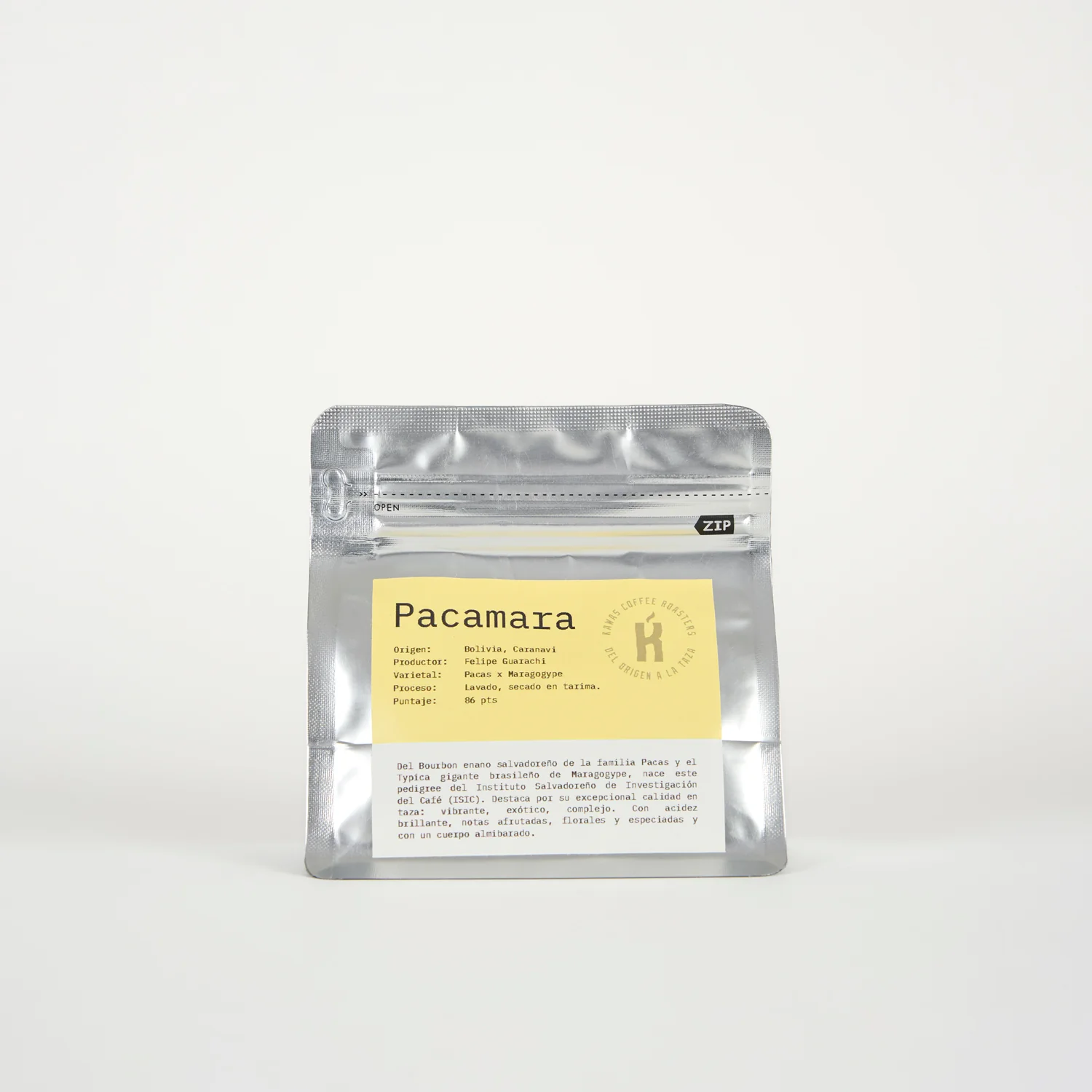 Envase de Pacamara 125 g, vista de frente