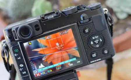 Vista de una cámara compacta con pantalla LCD mostrando una fotografía de una flor, ideal para quienes buscan una opción fácil de usar y con buena calidad.