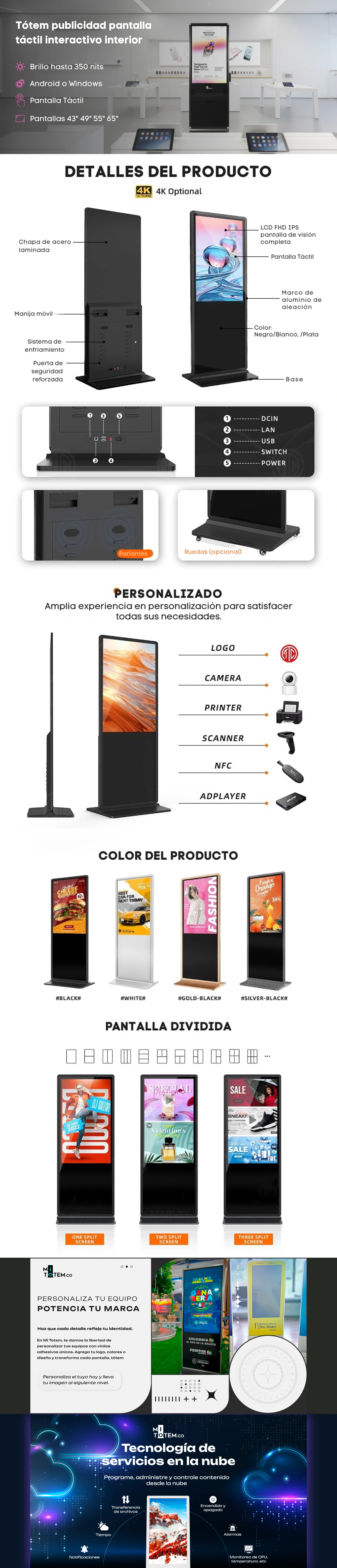 Tótem publicidad pantalla táctil interactivo interior-caracteristicas