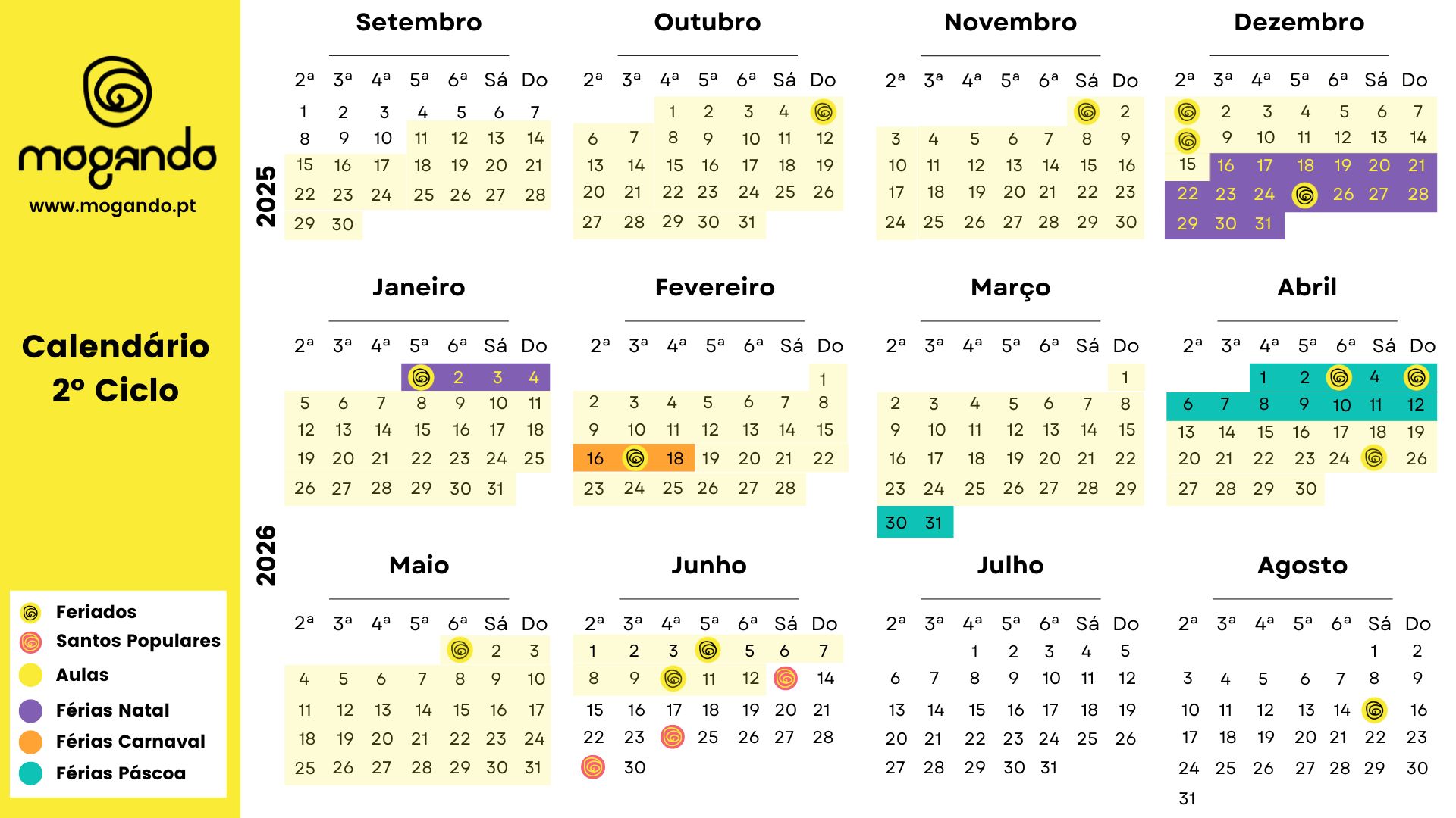 Calendário Escolar Ano Lectivo 2025-26 - 2º Ciclo