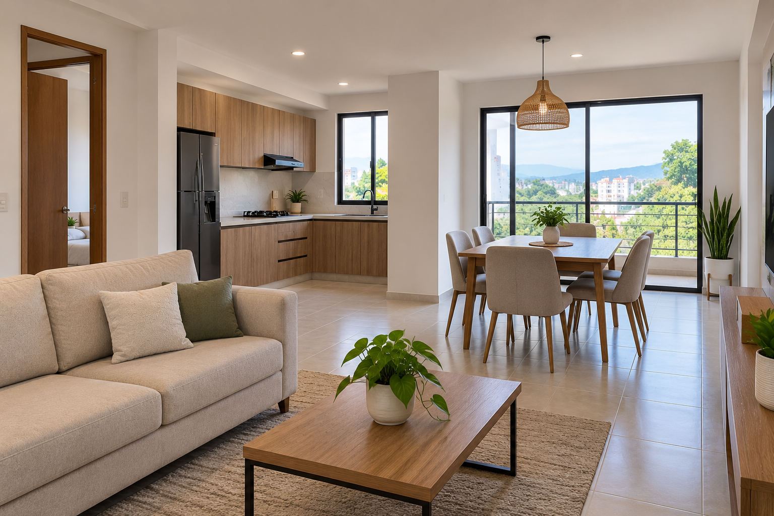 Sala comedor y cocina renovados en vivienda en Popayán