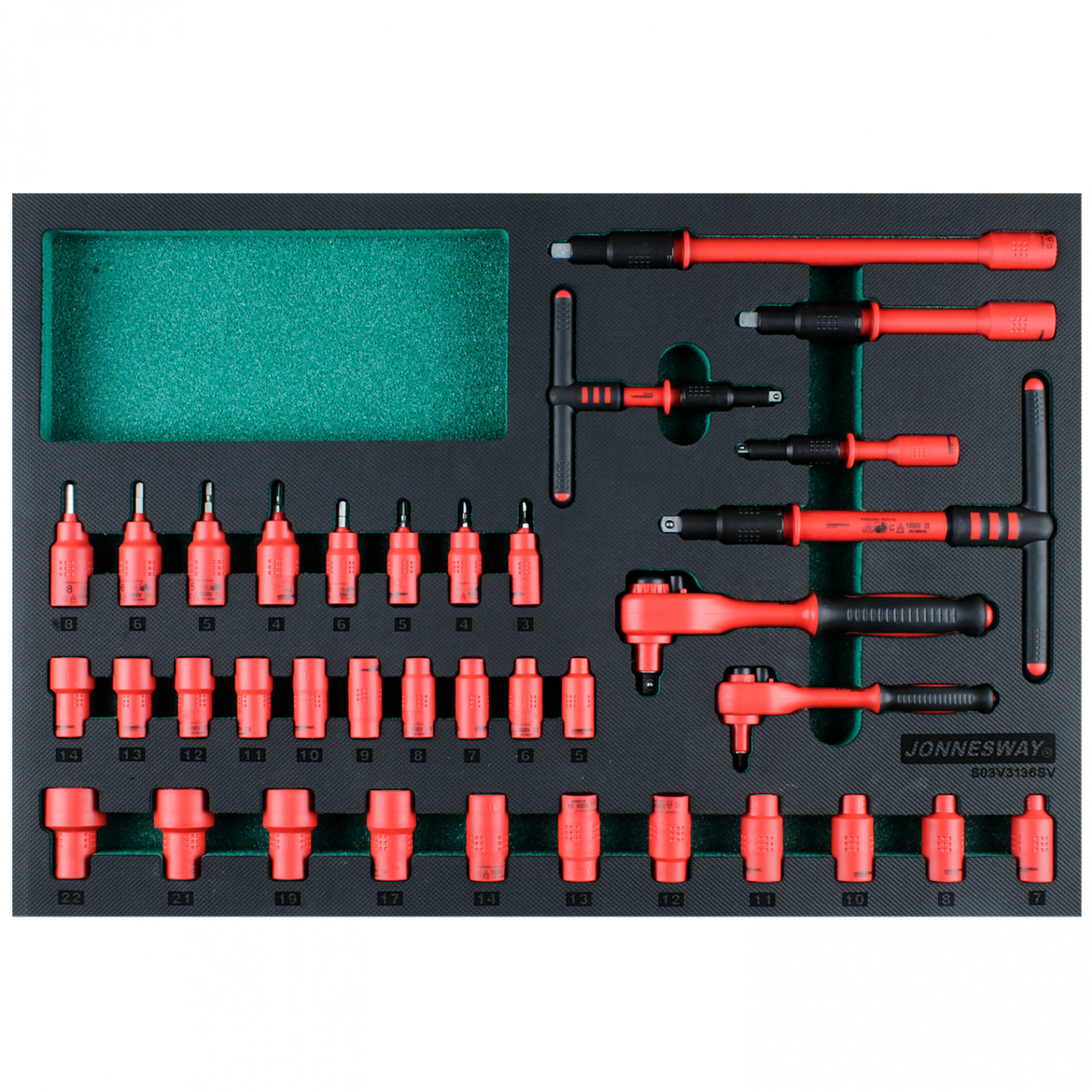 Bandeja 36 dados aislados 1/4"y 3/8"1000v s03v3136 Jonnesway S03V3136SV