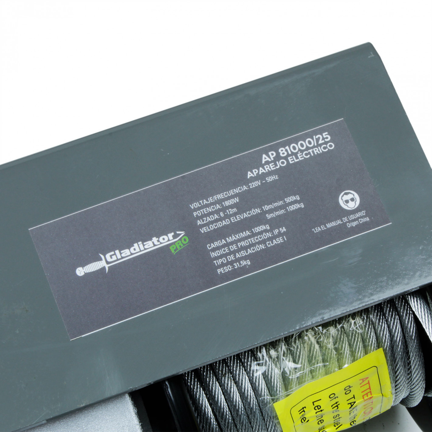Tecle electrico 1000kg 1800w alzada 6-12mts ap810 Gladiator AP 81000/25 5