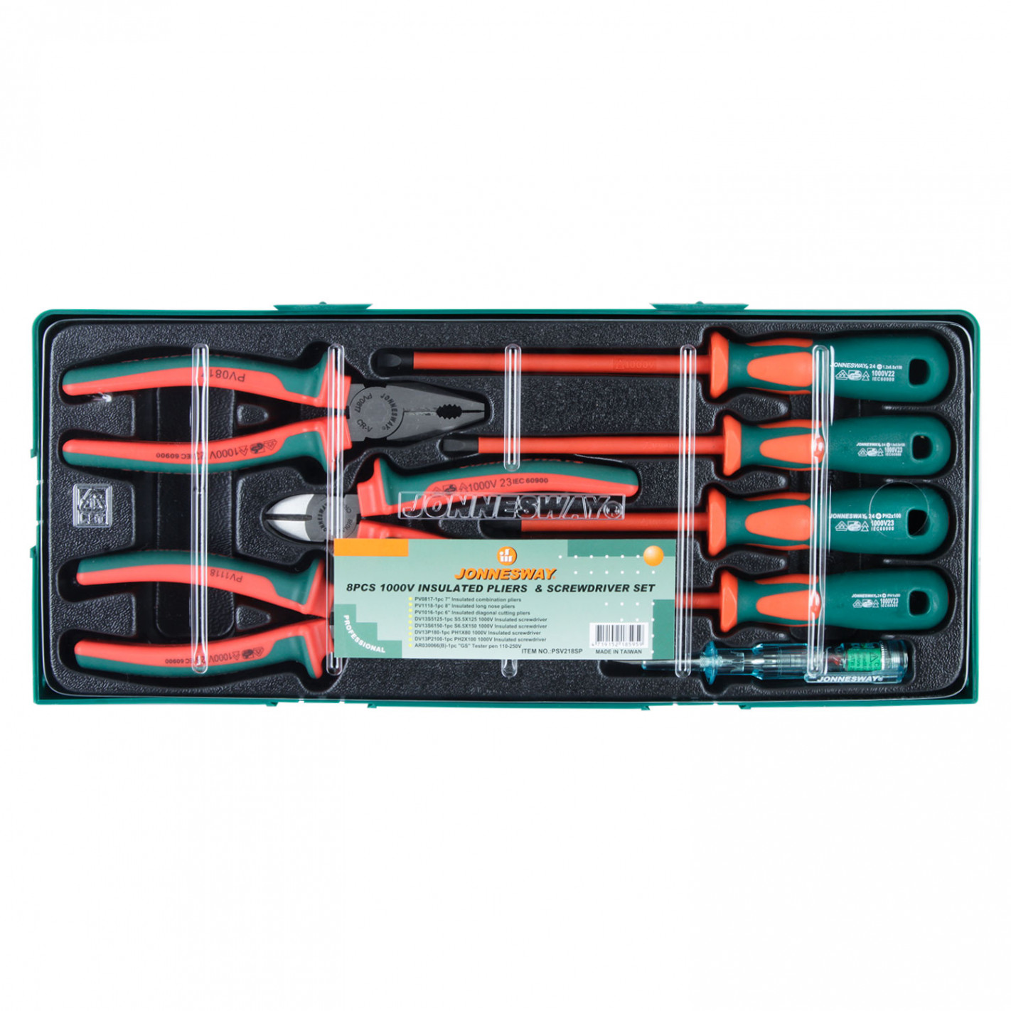 Kit de alicates y destornilladores aislados 1000 V Jonnesway PSV218SP