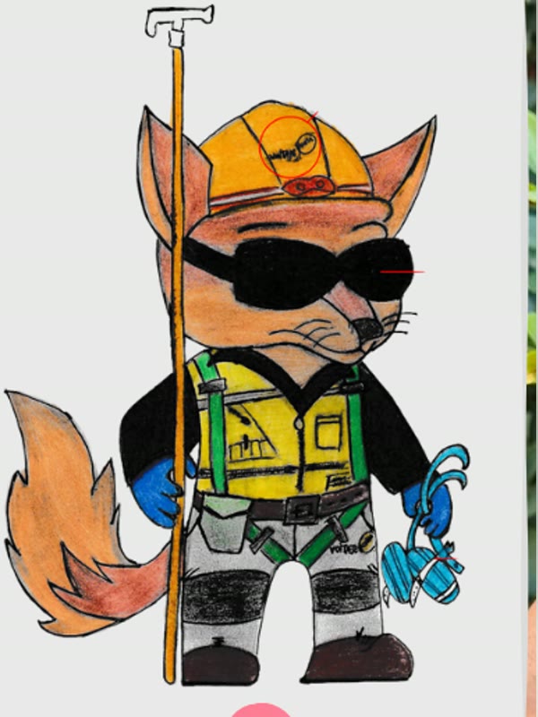 Diseño del personaje de Voltaje Austral antes de fabricar el peluche