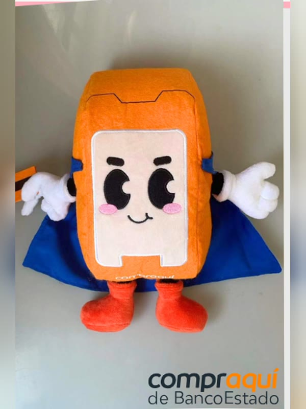 Peluche corporativo personalizado de CompraAquí de BancoEstado ya producido
