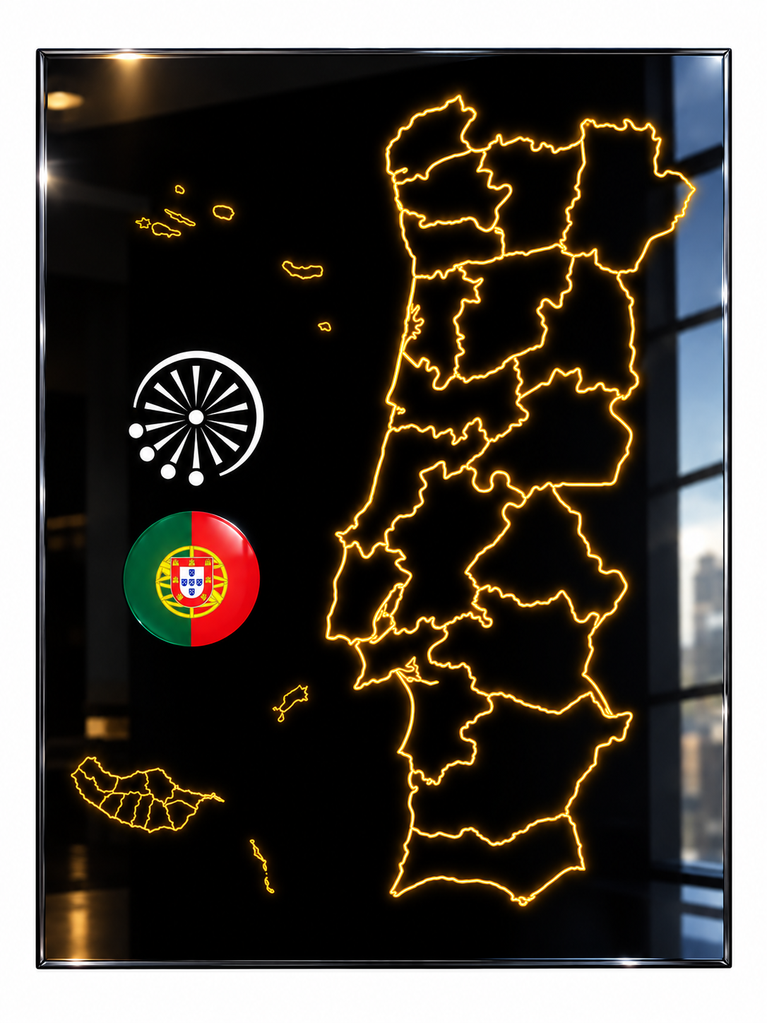 Mapa de Portugal com oito áreas interativas