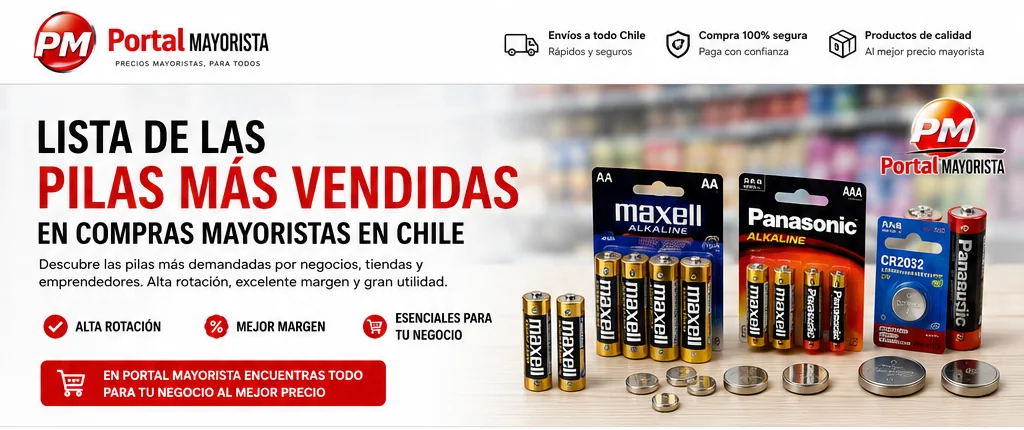 Lista de pilas más vendidas por mayor en Chile para tiendas y negocios en Portal Mayorista