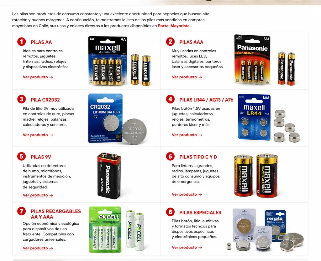 Top de pilas más vendidas en compras mayoristas: AA, AAA, CR2032, LR44, 9V, C, D y recargables
