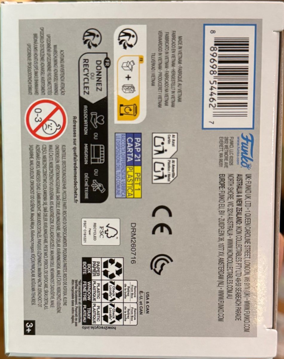 Base de la caja con código de barras, Made in Vietnam, datos de Funko LLC y código de lote