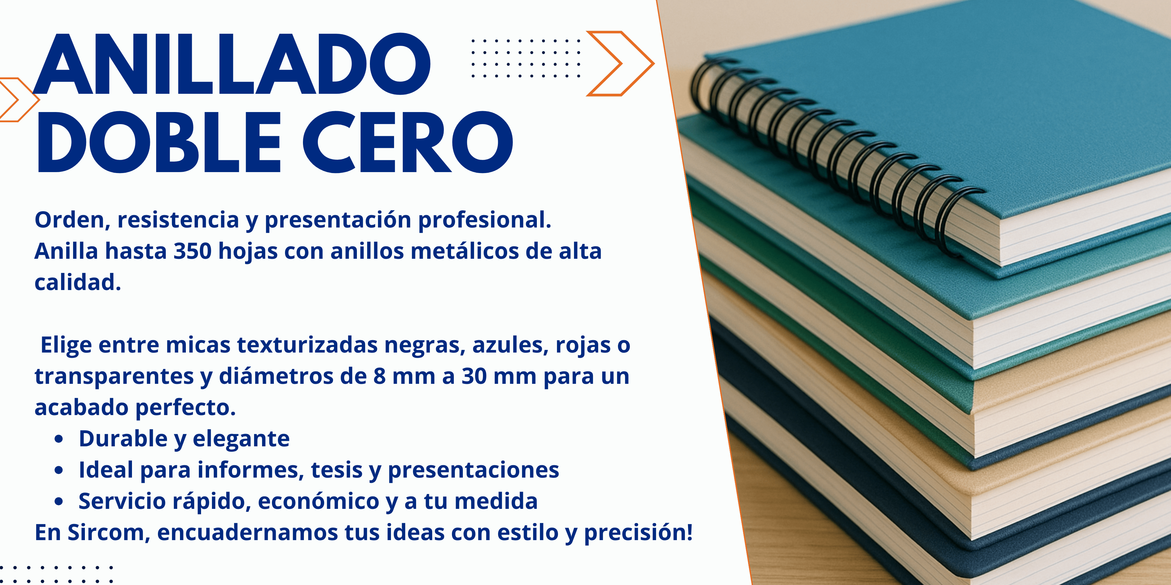 Anillado profesional con anillos doble cero