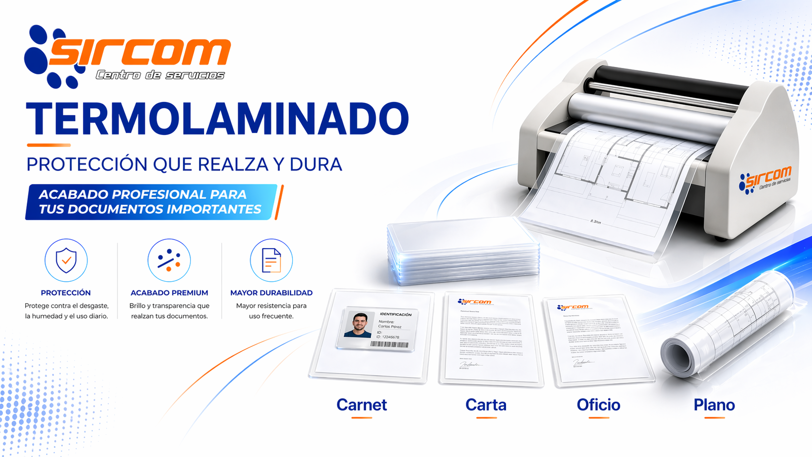 Servicio de termolaminado y plastificado de documentos Sircom